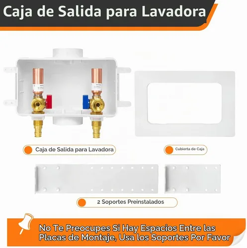 Vista 5 de 1 caja de salida para lavadora HeSun, entrada PEX-A de 1/2" x salida MHT