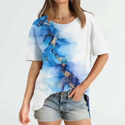 Vista 2 de Going Out Tops for Women, Women's Plus Size Bohemian Crewneck Short Sleeve T-Shirts Fashion Casual Floral Print Tops