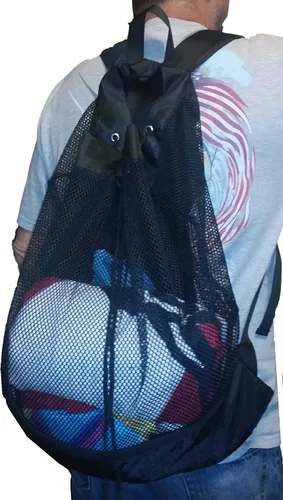 Vista 3 de Mochila XL Carry All Mesh Beach Bag con cordón y bolsillo exterior con cremallera