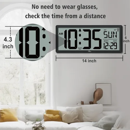Vista 6 de WallarGe Reloj de pared digital atómico de 14,5 '' funciona con pilas con Negro