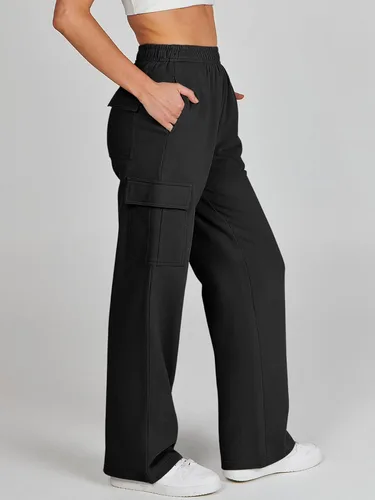 Vista 3 de ANRABESS Pantalones deportivos tipo cargo para mujer, casuales, holgados, de forro polar, de cintura alta, pantalones atléticos para descansar