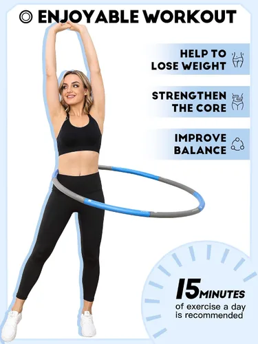 Vista 6 de Phobby Weighted Exercise Hoop for Adults, 2.2lb Detachable Fitness Hoop, Adjustable Hoop with Jump Rope, Tape Measure and Carry Bag, Home Gym Workout