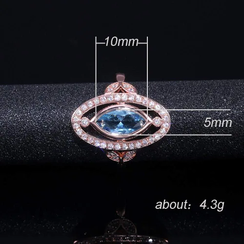 Vista 2 de Anillo de compromiso para mujer, chapado en oro rosa y oro blanco, corte marquesa de imitación azul aguamarina CZ