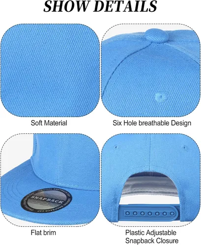 Vista 2 de 15 Pack Snapback Hats for Men Hip Hop Style Hats Solid Baseball Hats Adjustable Snapback Cap Flat Brim Baseball Caps