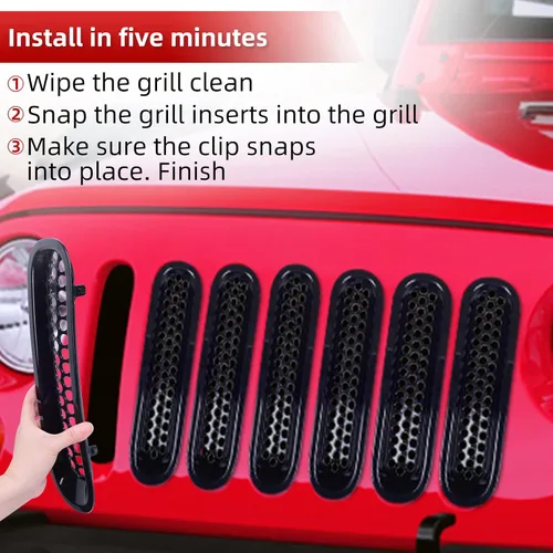 Vista 6 de AggAuto Insertos para Parrilla Compatibles con Jeep Wrangler JK JKU 2007 2008 2009 2010 2011 2012 2013 2014 2015 2016 2017, Accesorios de Cobertura