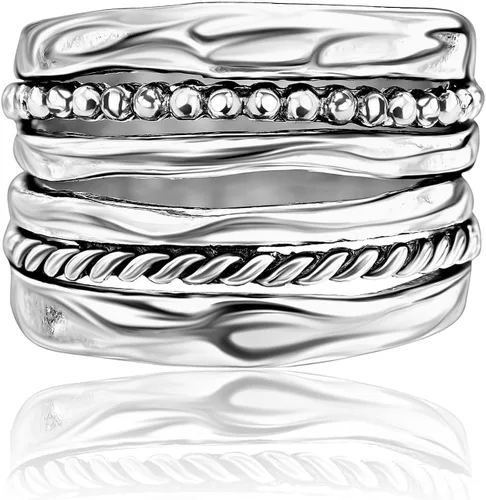 Vista 3 de JEAN RACHEL JEWELRY Anillo de plata de ley 925 Cuerda ancha de múltiples hebras y cuentas de diseño vintage, hipoalergénico, sin plomo ni níquel