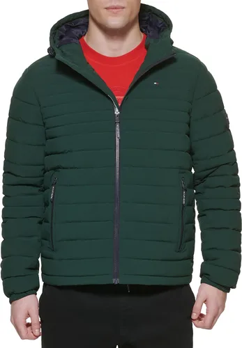 Vista 13 de Tommy Hilfiger chamarra plegable de poliéster elástico con capucha para hombre Medianoche