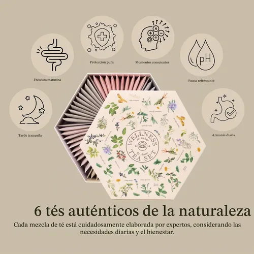 Vista 2 de ACORUS Juego de té Wellness - Paquete variado de té de hierbas naturales, juego de regalo de 6 tés diferentes, 60 bolsas envueltas individualmente