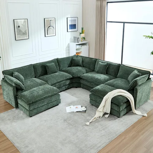 Vista 16 de Sofá modular de gran tamaño, sofá grande en forma de U con asiento profundo, sofás de nube de felpilla para sala de estar, sofá modular convertible