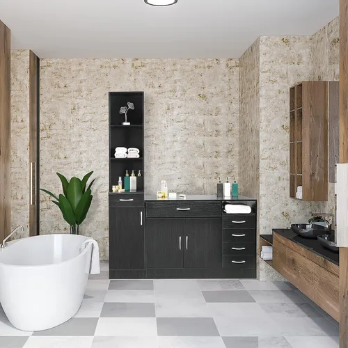 Vista 7 de Henf Gabinete de almacenamiento de spa para salón de belleza, estación de peluquería de madera, equipo de spa, gabinete de peluquería de baño