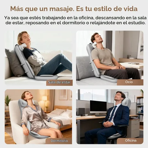 Vista 8 de Rainwolf Shiatsu Neck and Back Massage Cushion with Heat - 4D Deep Tissue Kneading Full-Back Massager for Relief Stress, Adjustable Intensity & Gris