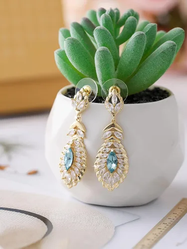Vista 7 de Colgante ovalado de cristal, collares y pendientes, conjuntos de joyas para mujer chapado en oro