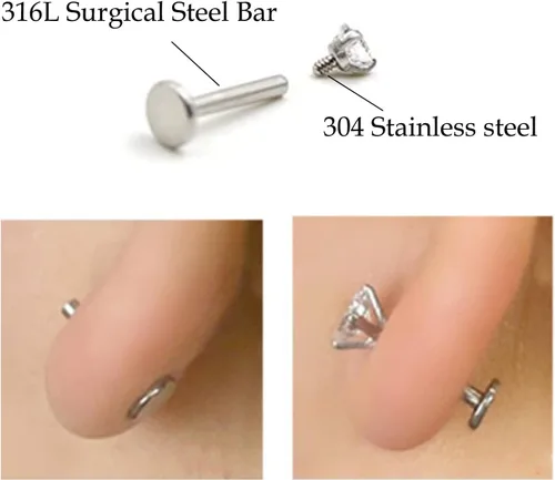 Vista 4 de CANDYFANCY Pendientes de 16 g, 2/3/4 mm, con circonia cúbica, triple hélice delantera, para cartílago de la oreja, Tragus, piercing de labio 16