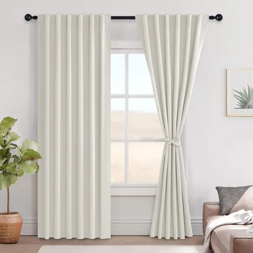 Vista 93 de Hiasan Cortinas opacas negras para dormitorio, cortinas opacas cortas de 45 pulgadas de largo, con aislamiento térmico, bolsillo para barra