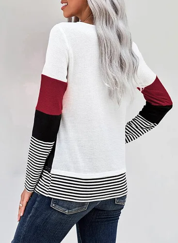 Vista 2 de Dokotoo suéter informal de punto para mujer con cuello redondo manga larga y bloques