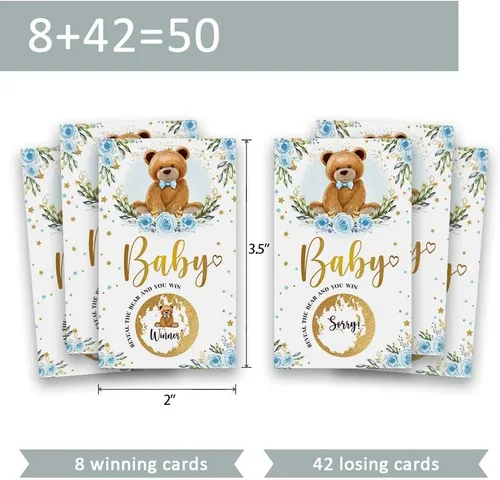 Vista 4 de Juego de 50 Woodland Bear Scratch Off, tarjeta de dibujo de rosa de oso azul, actividades de fiesta, decoraciones y suministros, es un niño