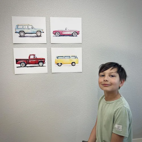 Vista 4 de Pintura clásica de acuarela de vehículo vintage de 8 x 10 pulgadas, póster sin marco, furgoneta retro, SUV, convertible, camioneta, ilustración