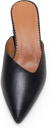 Vista 5 de Coutgo Womens Pointed Toe V Cut Mules Chunky Block Heel Slip On Clogs Fashion Office Slides Shoes