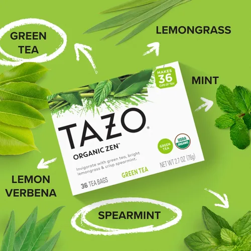 Vista 3 de Bolsitas de té verde orgánico Zen de Tazo, té sin cafeína con refrescante citronela y hierbabuena, 144 bolsitas de té en total