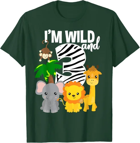 Vista 54 de Camiseta de cumpleaños con temática de zoológico de I'm Wild and 3, Negro, S