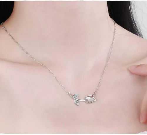 Vista 3 de Tafeily - Collar de tulipán con flores y flores, chapado en plata