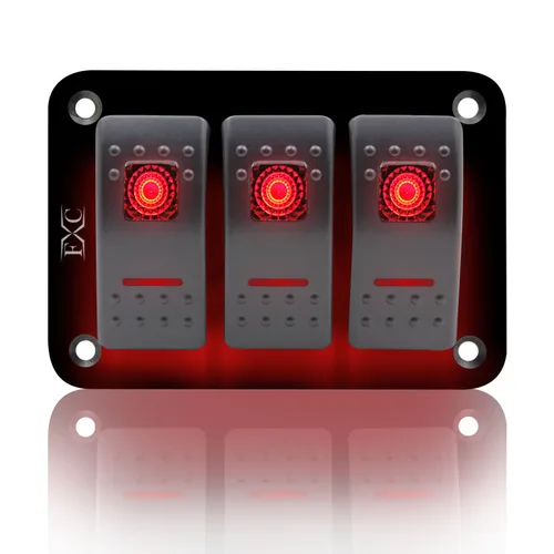 Vista 23 de FXC Interruptor basculante Panel de aluminio 2 Gang Interruptores de palanca Dash 5 Pin ON/OFF 2 LED retroiluminado para barco coche azul marino