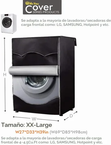 Vista 3 de Cubierta de lavadora, cubierta de lavadora/secadora para máquina de carga frontal impermeable a prueba de polvo (XXL, negro)
