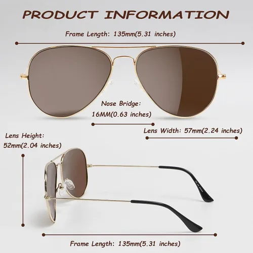 Vista 4 de Yaserra Lentes de sol de aviador polarizados retro para hombres y mujeres, lente TAC espejada, marco de metal, doble puente con protección UV400