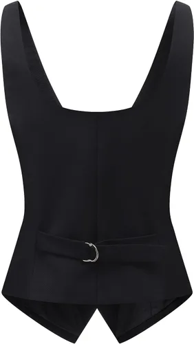 Vista 2 de Foucome Chaleco de traje para mujer con doble botonadura con cuello en V a la moda, elegante chaleco casual para mujer