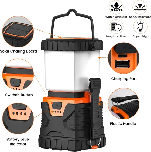 Vista 11 de Linterna LED para campamento, recargable, 1000 lúmenes, portátil con 5 modos de luz, IP44 impermeable 4400 mAh, linterna para tienda de campaña