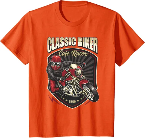 Vista 30 de Camiseta de motocicleta clásica Biker Cafe Racer para hombre, Negro, S