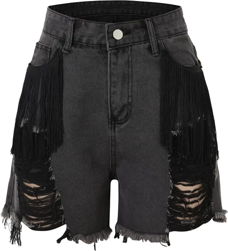 Vista 7 de Pantalones cortos de mezclilla para mujer, con agujeros rasgados, pantalones cortos para mujer, con dobladillo deshilachado, cintura media