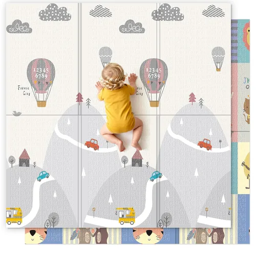 Vista 19 de UANLAUO Alfombra de juego plegable para bebés - 71 x 59 pulgadas, reversible para bebés a niños, antideslizante para interior y exterior
