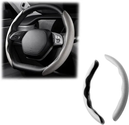 Vista 29 de LoyaForba Funda universal para volante de automóvil, protector universal de cuero segmentado de 15 pulgadas, antideslizante y suave, transpirable