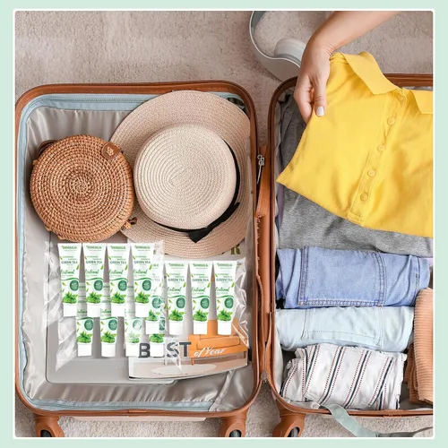 Vista 7 de Paquete de 50 lociones corporales de té verde tamaño viaje 1 onza hidratante para piel seca con tapa abatible para piel extra seca, para posadas