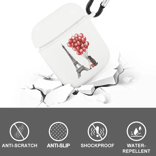 Vista 4 de Funda protectora para auriculares Bluetooth de la Torre Eiffel París Francia, funda protectora de carga compatible con Airpods 1/2, color blanco