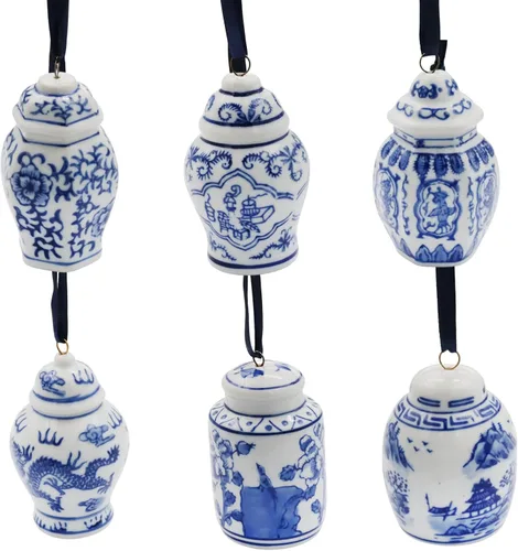 Vista 8 de 6 adornos chinos – Adornos colgantes de porcelana azul y blanca – Adornos de cerámica para árbol de Navidad y decoración de otoño (estilo clásico)