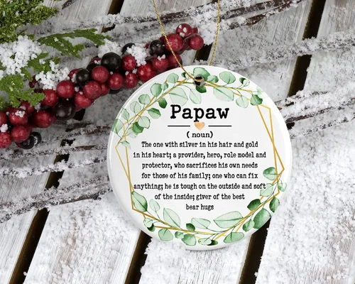 Vista 2 de Adorno de sustantivo de Papaw – Adorno de Navidad para Papaw – Adorno del Día del Padre – Regalos de Papaw – Definición de Papaw – Recuerdo impreso