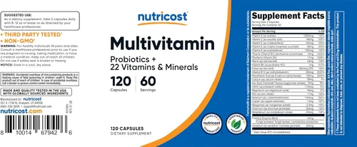 Vista 6 de Nutricost Multivitamínico con probióticos 120 cápsulas vegetarianas - Repleto de vitaminas y minerales