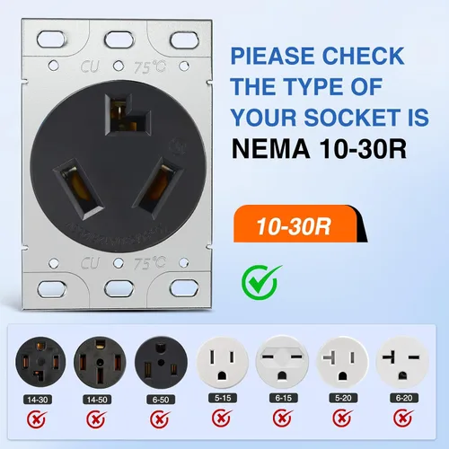 Vista 3 de Nilight Cable de Extensión para Secadora EV de 15 Pies 3 Clavijas 30 Amperios NEMA 10-30P 10-30R Cable de Extensiones Antiguas Servicio Pesado
