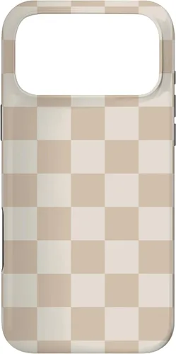 Vista 22 de iPhone 16 Vanilla Blanco café crema a cuadros ajedrez patrón clásico caso