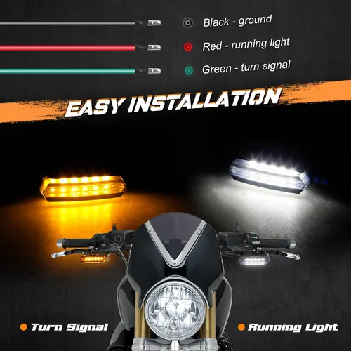 Vista 5 de NTHREEAUTO Señales de giro secuenciales de manubrio delanteras, intermitentes LED de flujo para motocicleta, mini luz de marcha compatible