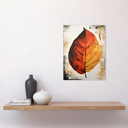 Vista 2 de Artery8 Un solo póster mural de impresión artística de hoja de otoño naranja ámbar naranja