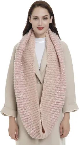 Vista 3 de Las mujeres de invierno de punto infinito bufanda círculo lazo bufanda Beanie conjunto grueso cuello bufanda calentador