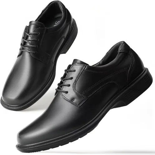 Vista 7 de SVNKE - Zapatos de vestir casuales con cordones para hombre, con puntera cuadrada, zapatos formales para caminar, negocios, zapatos cómodos para boda