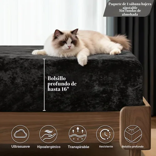 Vista 3 de PHF Sábana bajera ajustable de terciopelo tamaño individual, sábana bajera de lujo, súper suave, acogedora y cómoda, con bolsillo profundo de 15