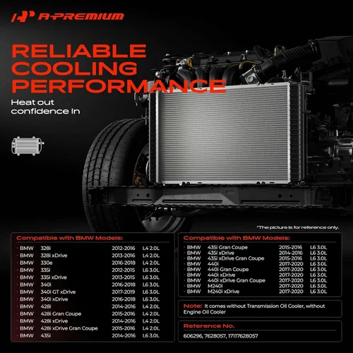 Vista 2 de A-Premium Radiador auxiliar de refrigeración adicional compatible con BMW 328i, 328i xDrive, 330e, 335i, 335i xDrive, 340i, 340i GT xDrive, 340i