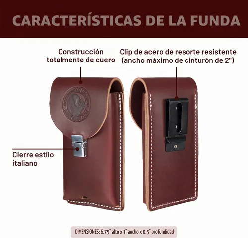 Vista 3 de Occidental Leather Funda de cuero con clip para teléfono, grande, de cuero con cinturón de Latigo, clip de cinturón de acero con resorte resistente