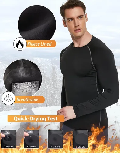Vista 4 de Paquete de 5 o 4 camisas de compresión térmica para hombre, forro polar, manga larga, capa base atlética, equipo de entrenamiento para clima frío