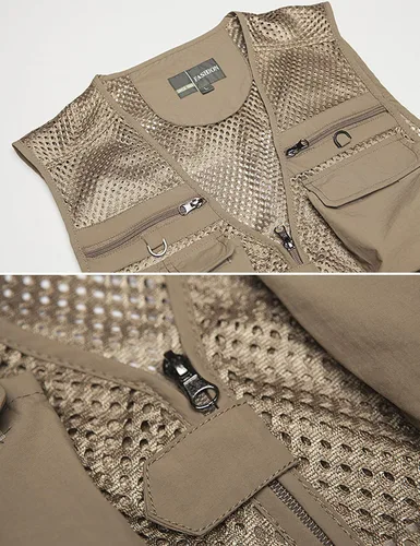 Vista 7 de Chaleco Flygo para hombre, para pesca, trabajo, safari, viaje de reportajes o para actividades al aire libre en verano, con bolsillos